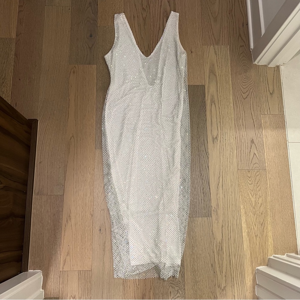 SLA the Label White Gigi Diamanté midi dress